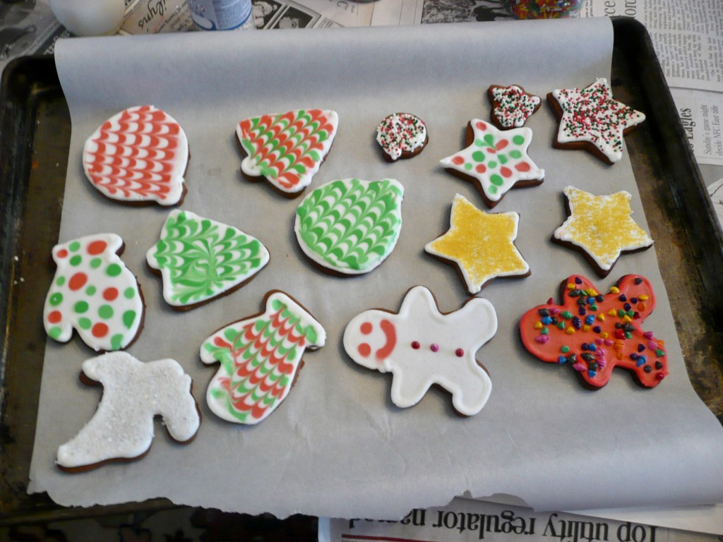 Gingerbread cookies decorated with royal icing