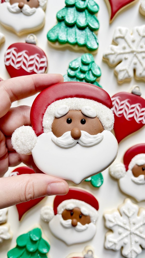 santa cookie decorated with royal icing 