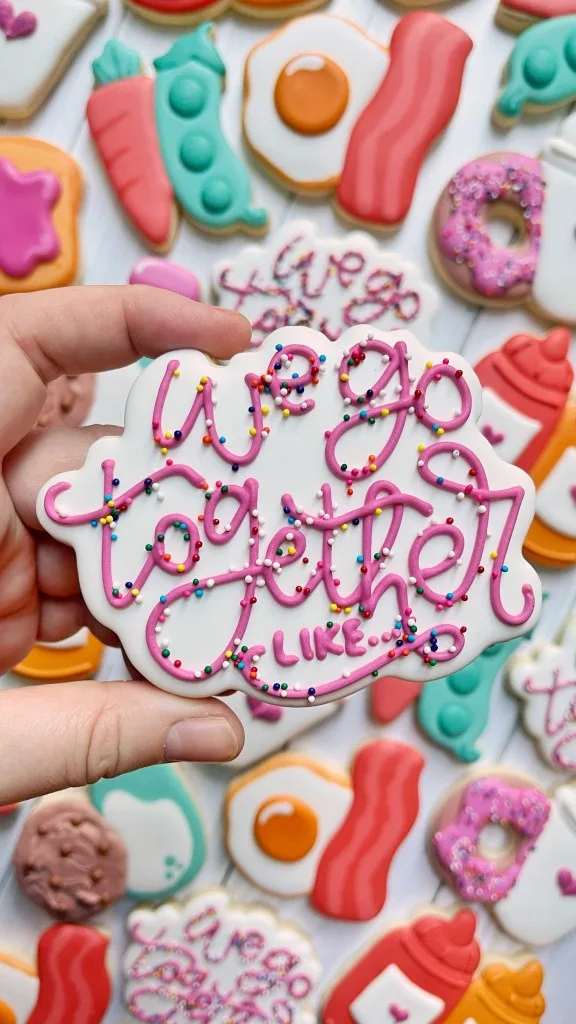 cookie decorated with royal icing lettering