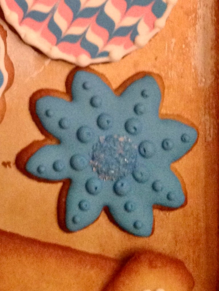 royal icing cookie with a crater 