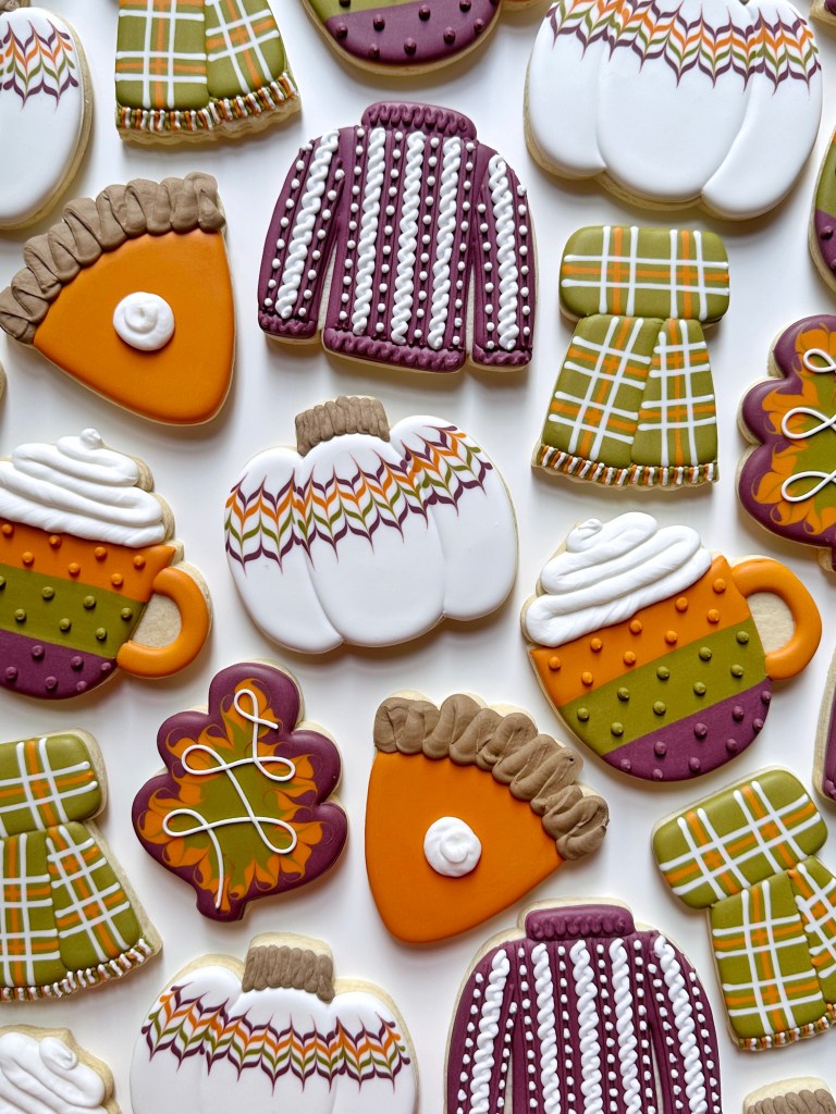 photo of fall cookies with perfect royal icing consistency not too thick or too thin