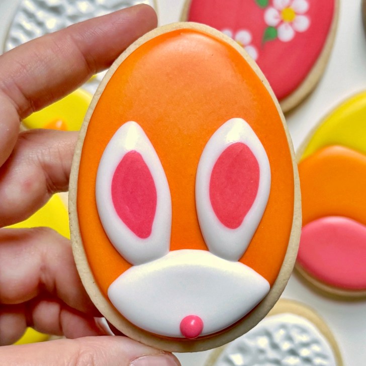bunny easter egg cookie decorated with royal icing