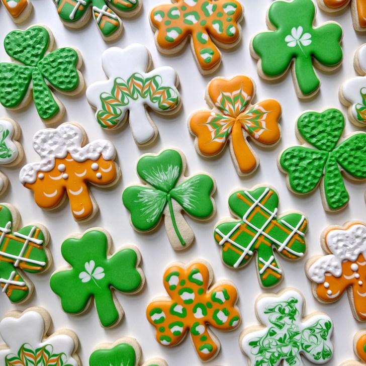 photo of saint patrick's day sugar cookies decorated with royal icing 