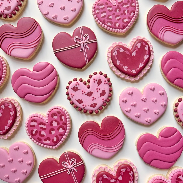 heart cookies decorated with royal icing