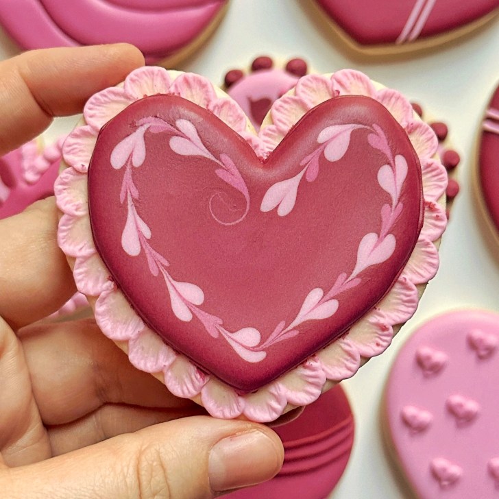 lace heart cookies decorated with royal icing