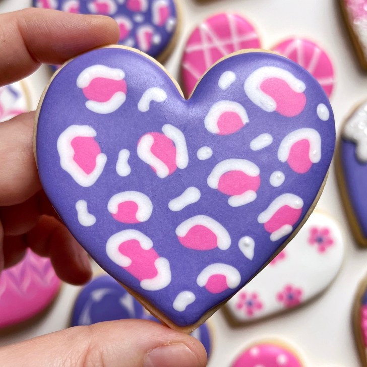 leopard easy heart cookies decorated with royal icing 