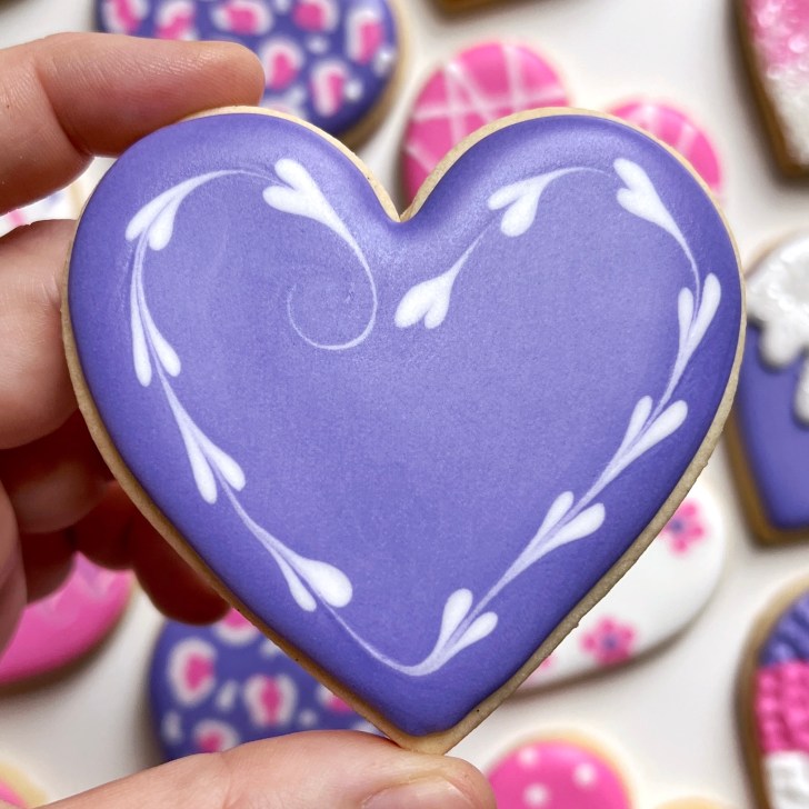purple Easy Valentine's Day Cookies decorated with royal icing 