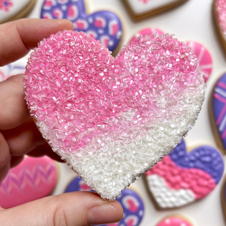 ombré easy heart cookies decorated with royal icing 