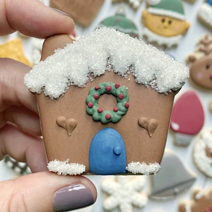Mini Gingerbread House Cookies decorated with royal icing